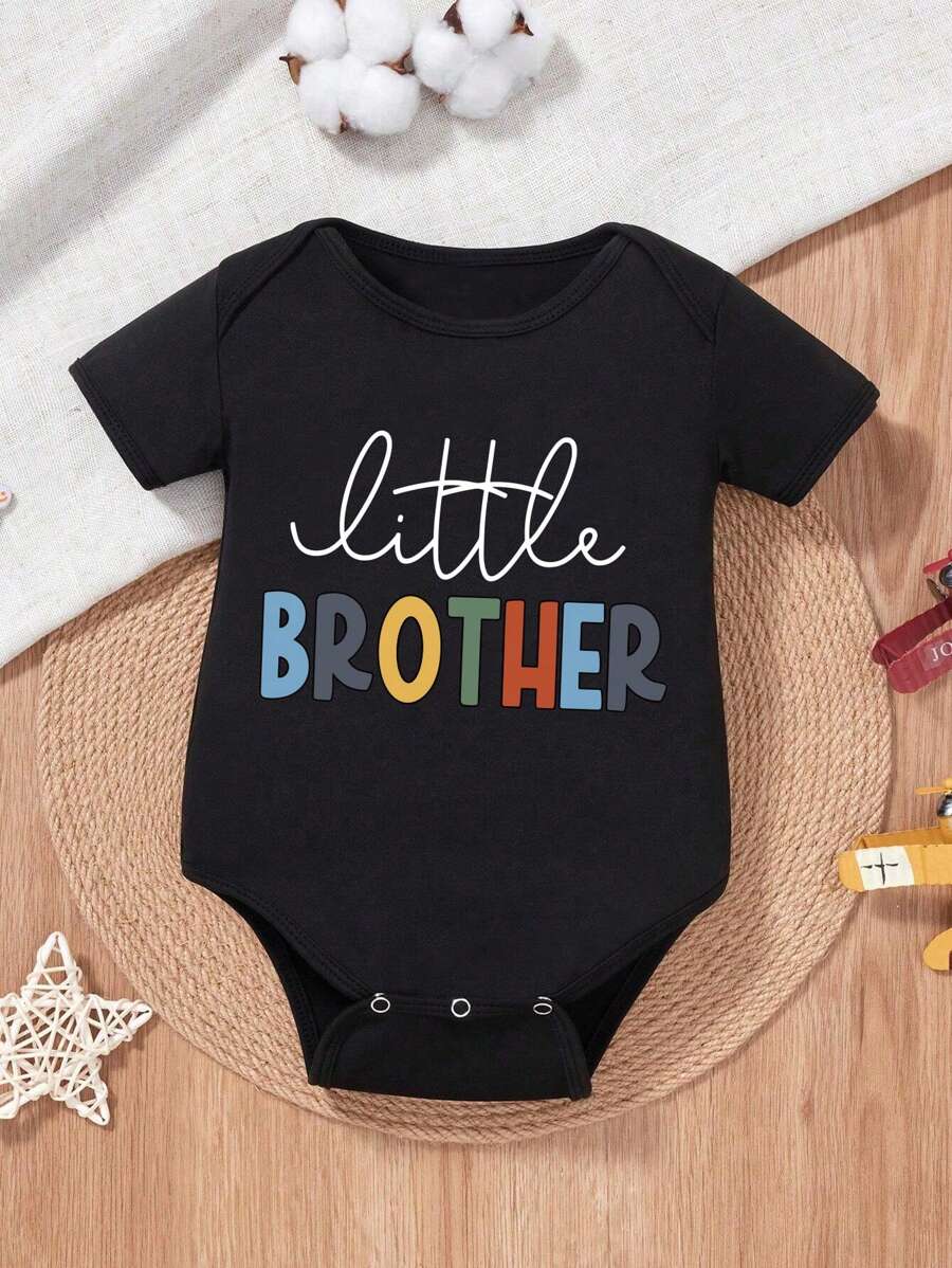 Colorful Letter Print Bodysuit For Baby Boys Casual Summer Outfit