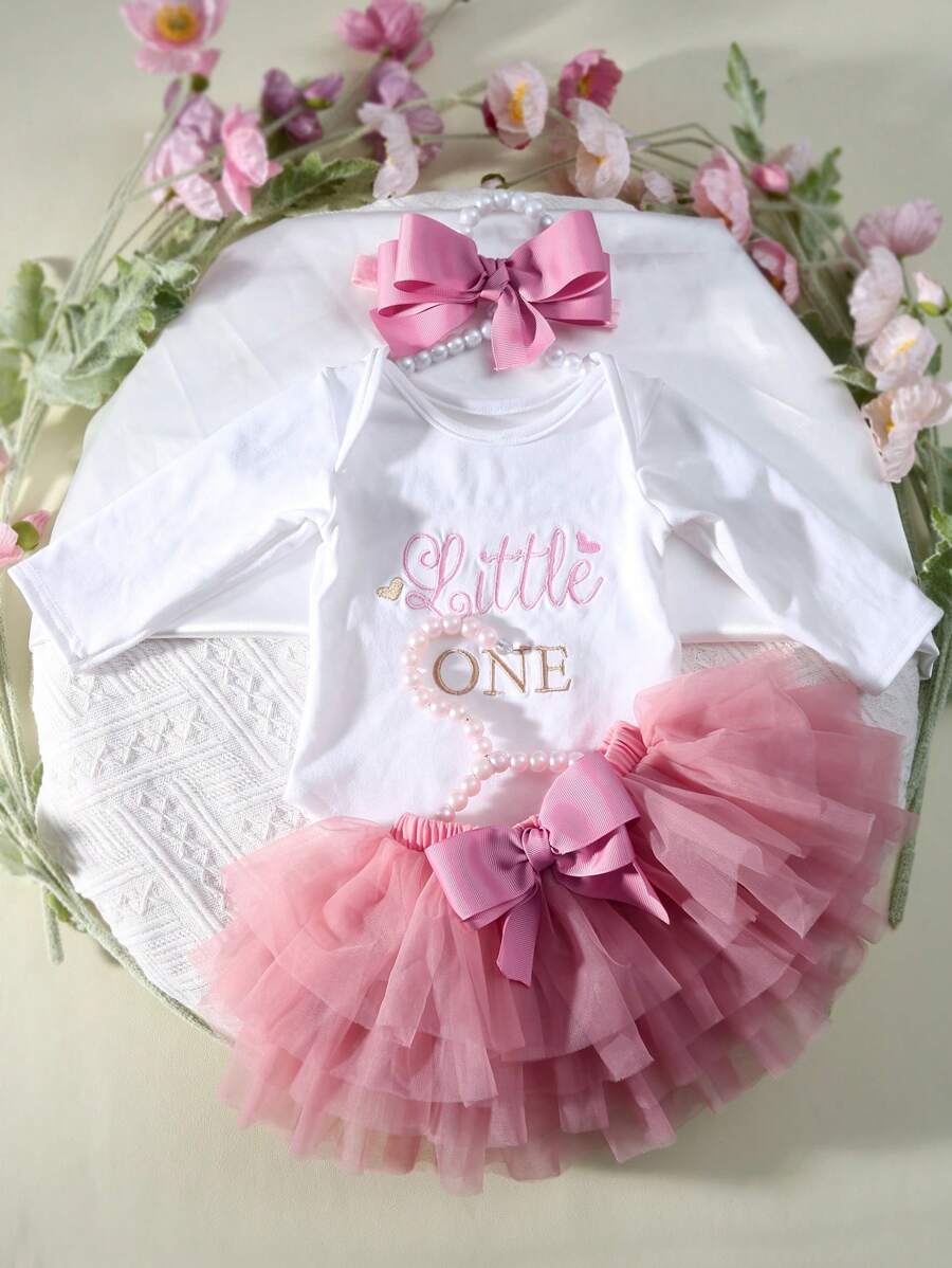 Baby Girl Romper with Tutu Skirt and Bow Headband for Photoshoots and Coming Home