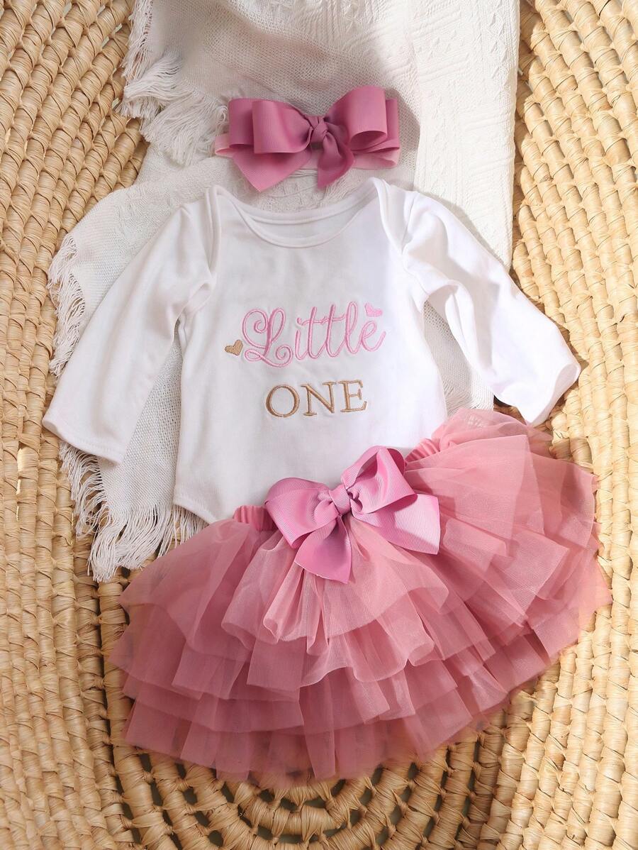 Baby Girl Romper with Tutu Skirt and Bow Headband for Photoshoots and Coming Home