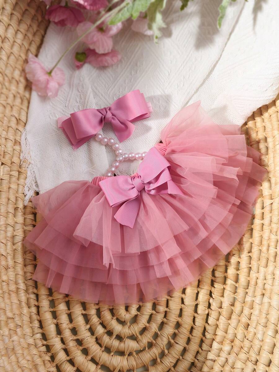 Baby Girl Romper with Tutu Skirt and Bow Headband for Photoshoots and Coming Home