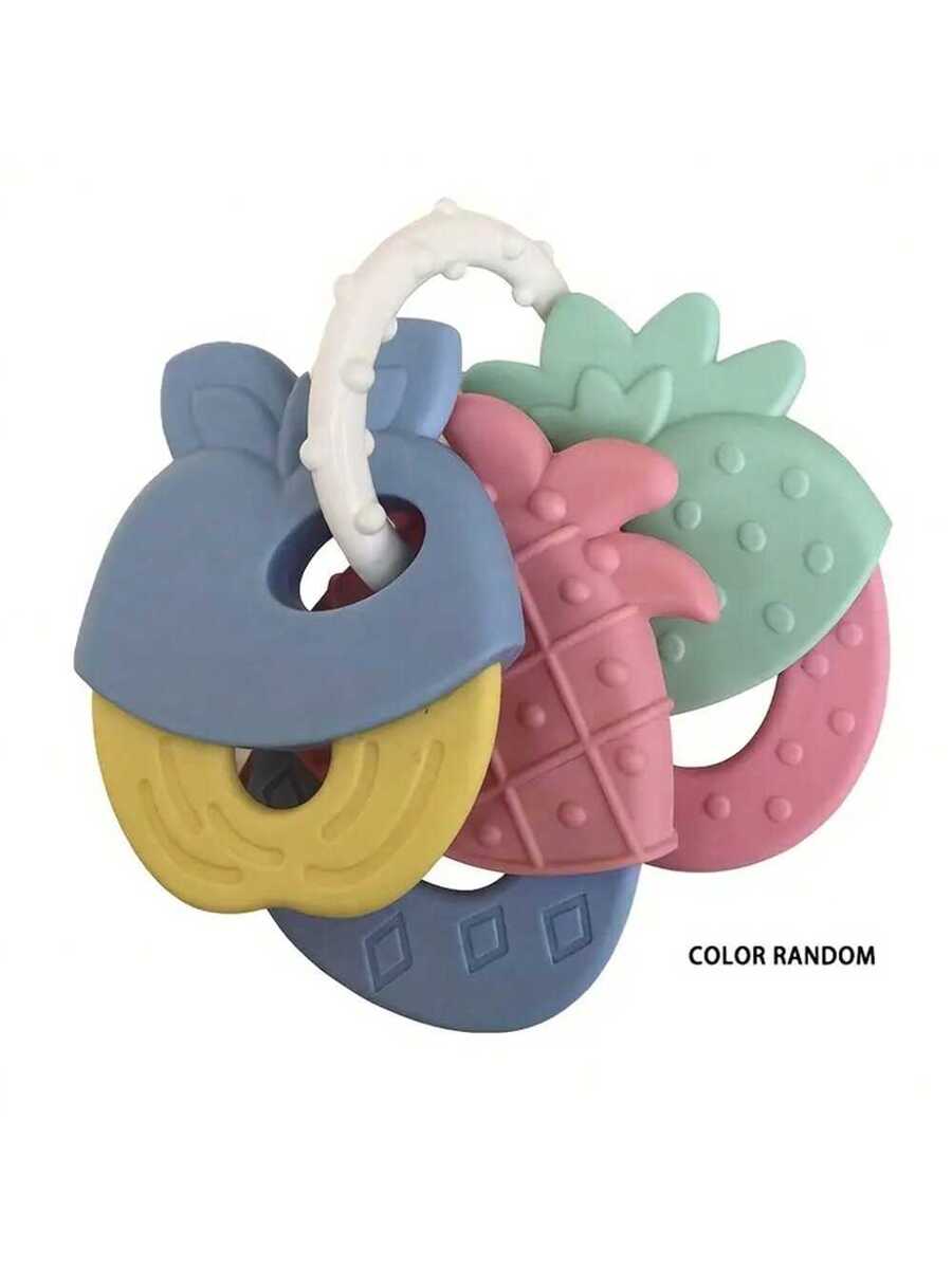 Baby Silicone Teething Toy Set Fruit Shape Teether Keys Freezable Teethers for Infants Boys and Girls