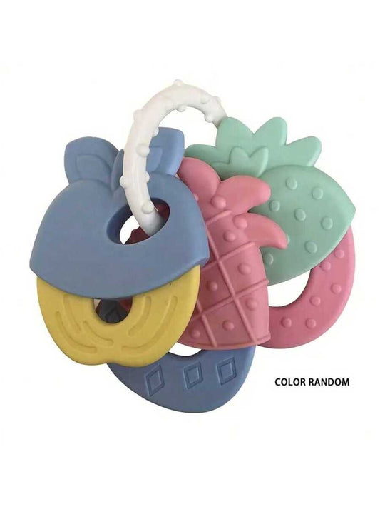 Baby Silicone Teething Toy Set Fruit Shape Teether Keys Freezable Teethers for Infants Boys and Girls