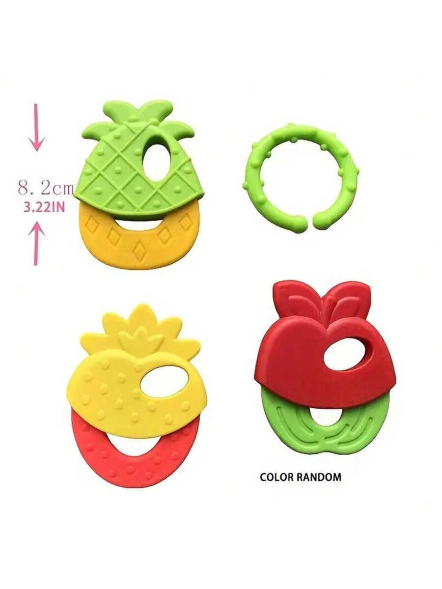Baby Silicone Teething Toy Set Fruit Shape Teether Keys Freezable Teethers for Infants Boys and Girls