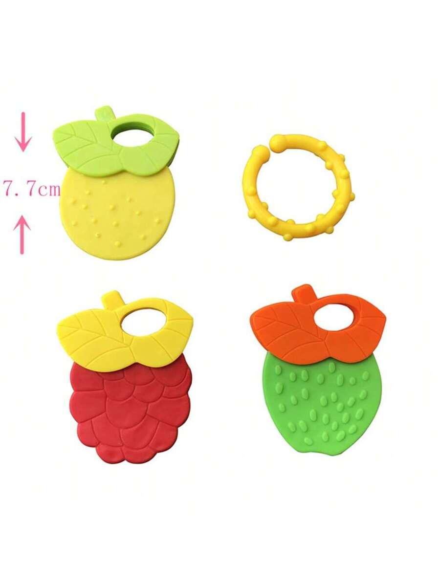 Baby Silicone Teething Toy Set Fruit Shape Teether Keys Freezable Teethers for Infants Boys and Girls