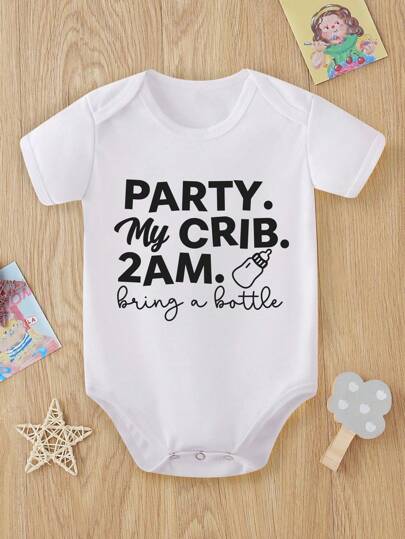 Baby Boy Milk Bottle Letter Print Short Sleeve Bodysuit Casual Summer Outfit