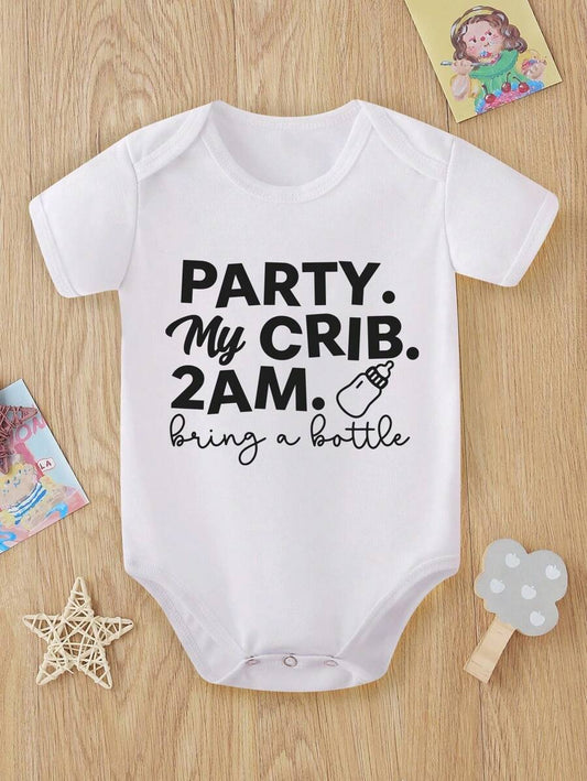 Baby Boy Milk Bottle Letter Print Short Sleeve Bodysuit Casual Summer Outfit