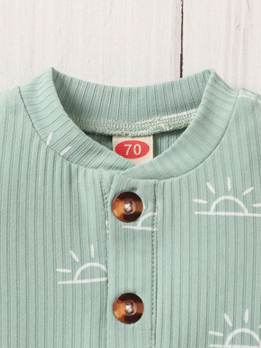 Infant Boy Comfortable 2-Piece Ribbed Short Sleeve Bodysuit Summer Outfit