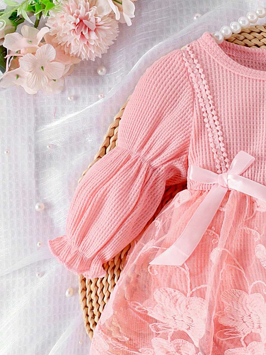 3PCS Baby Elegant Mesh Contrast Bodysuit Set with Headband and Socks for Autumn and Winter Wear