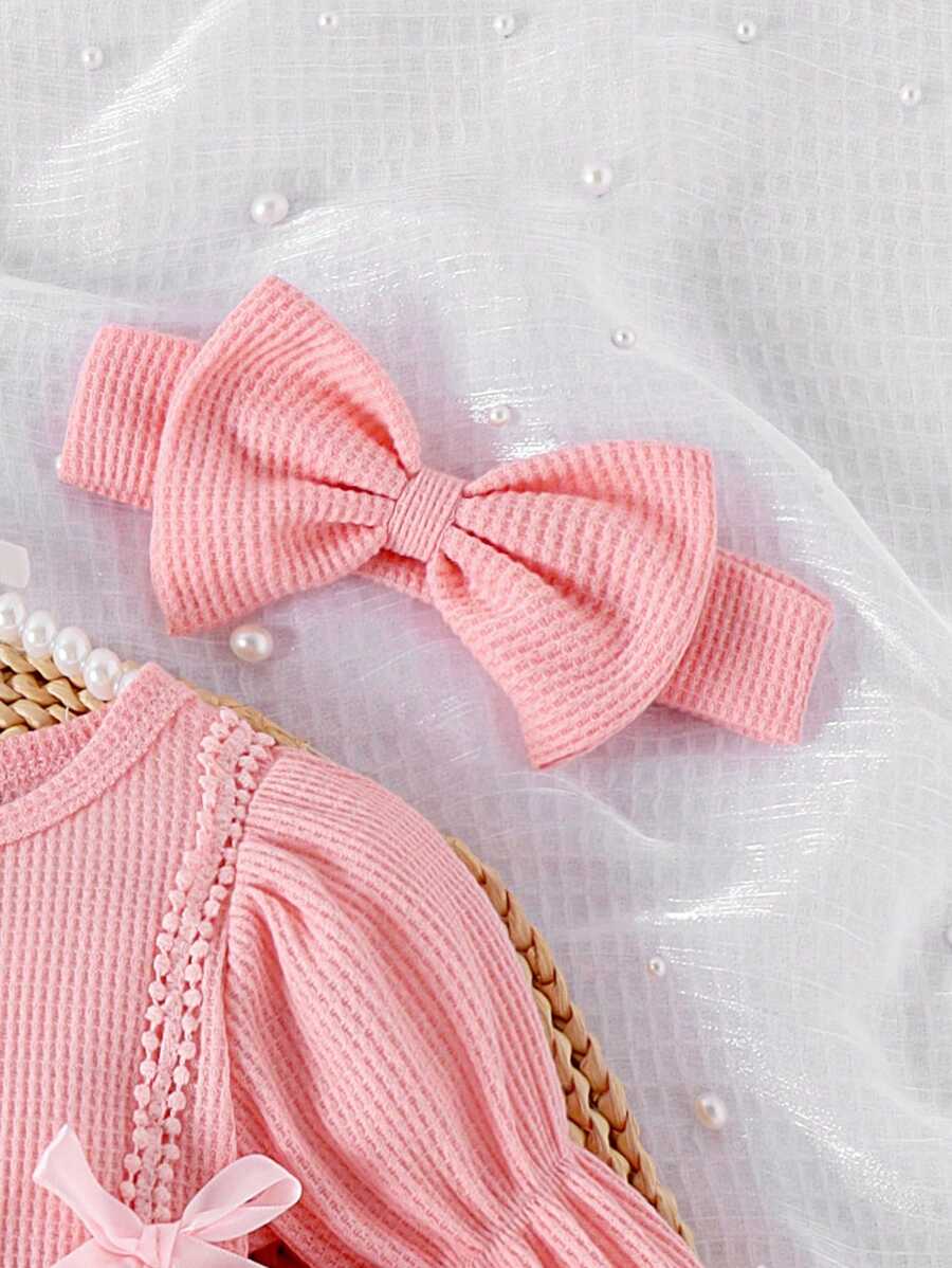 3PCS Baby Elegant Mesh Contrast Bodysuit Set with Headband and Socks for Autumn and Winter Wear