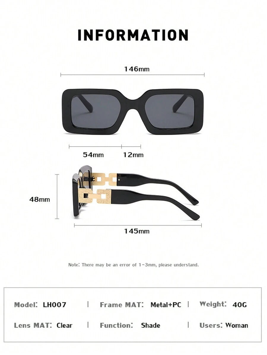 2 Pcs Black Square Fashion Glasses Set – Elegant Chain Decoration, Casual Luxury Eyewear Pack for Outdoor Travel & Photo Taking