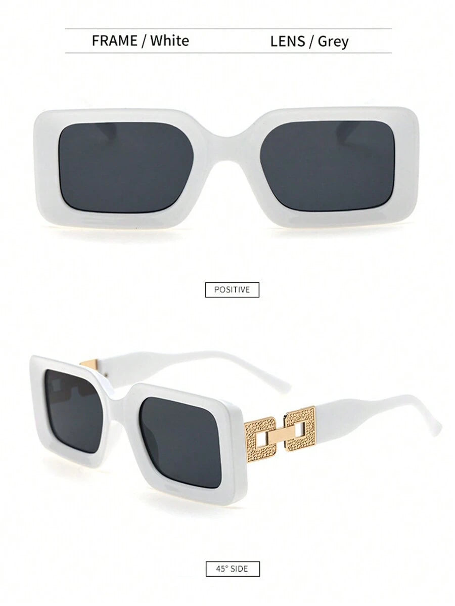 2 Pcs Black Square Fashion Glasses Set – Elegant Chain Decoration, Casual Luxury Eyewear Pack for Outdoor Travel & Photo Taking