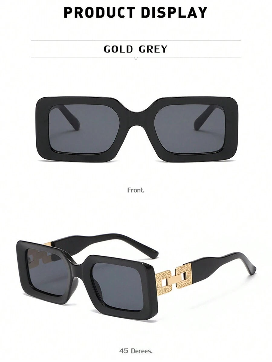 2 Pcs Black Square Fashion Glasses Set – Elegant Chain Decoration, Casual Luxury Eyewear Pack for Outdoor Travel & Photo Taking