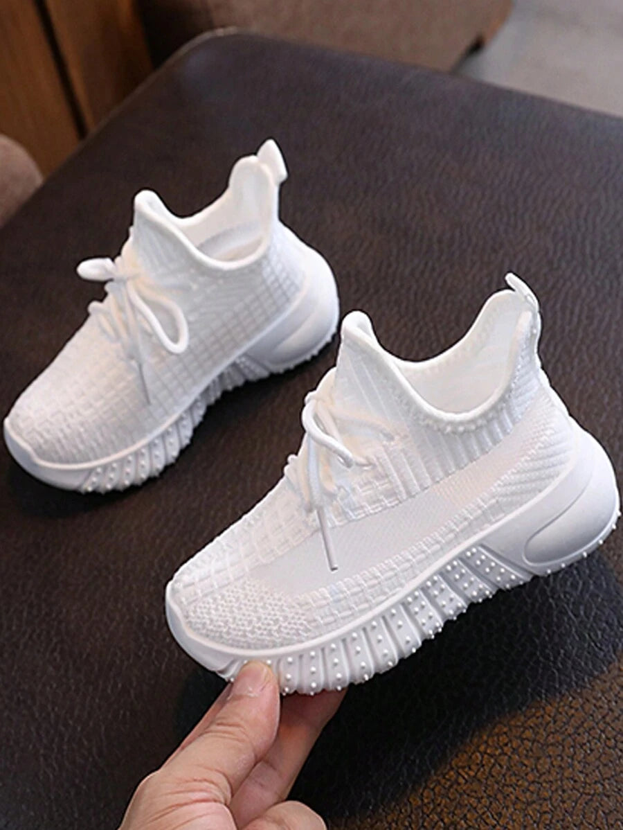 Children's Woven Knitted Running Shoes – Breathable & Non-Slip, Comfortable Lace-Up Athletic Sneakers for Kids