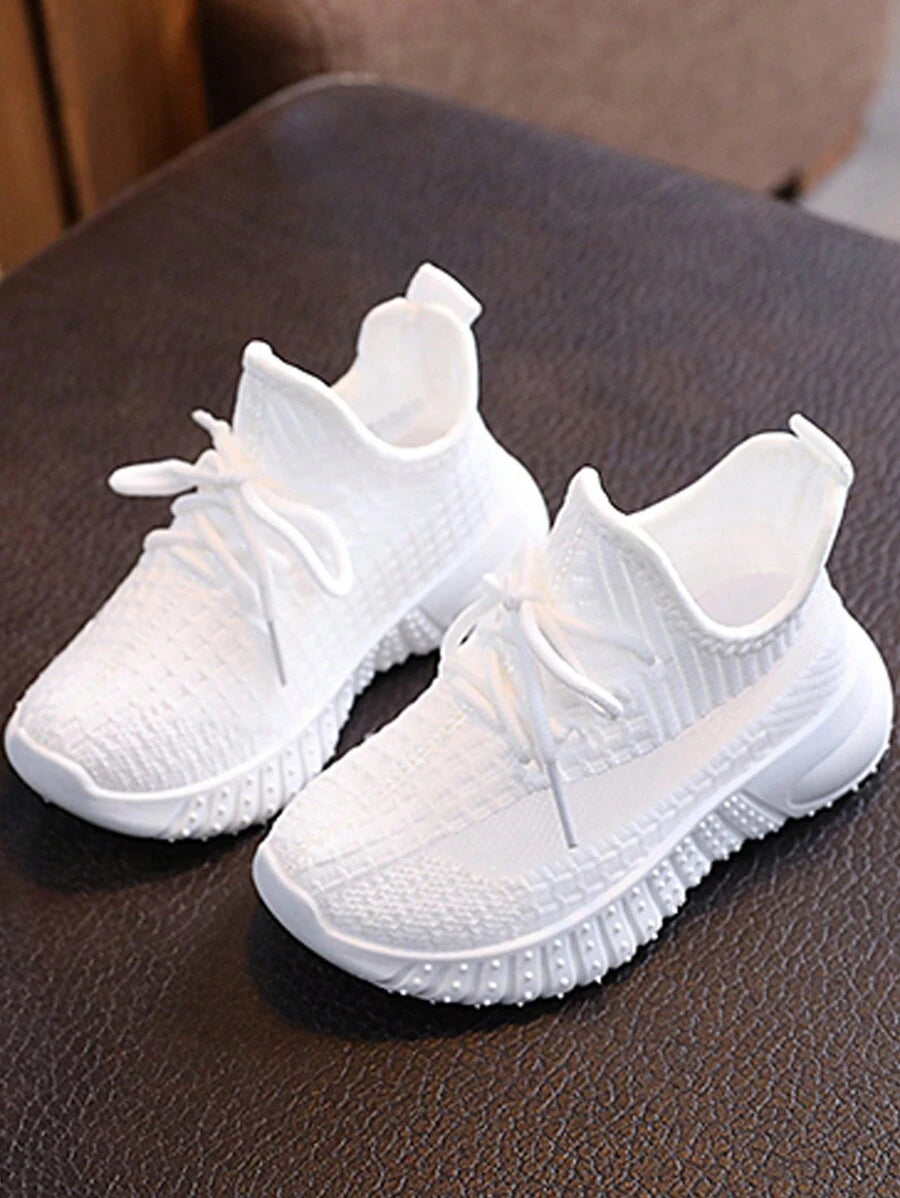 Children's Woven Knitted Running Shoes – Breathable & Non-Slip, Comfortable Lace-Up Athletic Sneakers for Kids