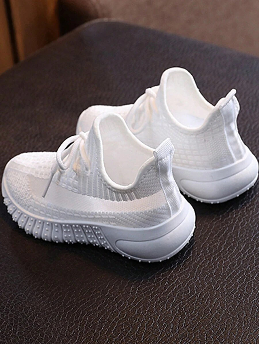 Children's Woven Knitted Running Shoes – Breathable & Non-Slip, Comfortable Lace-Up Athletic Sneakers for Kids