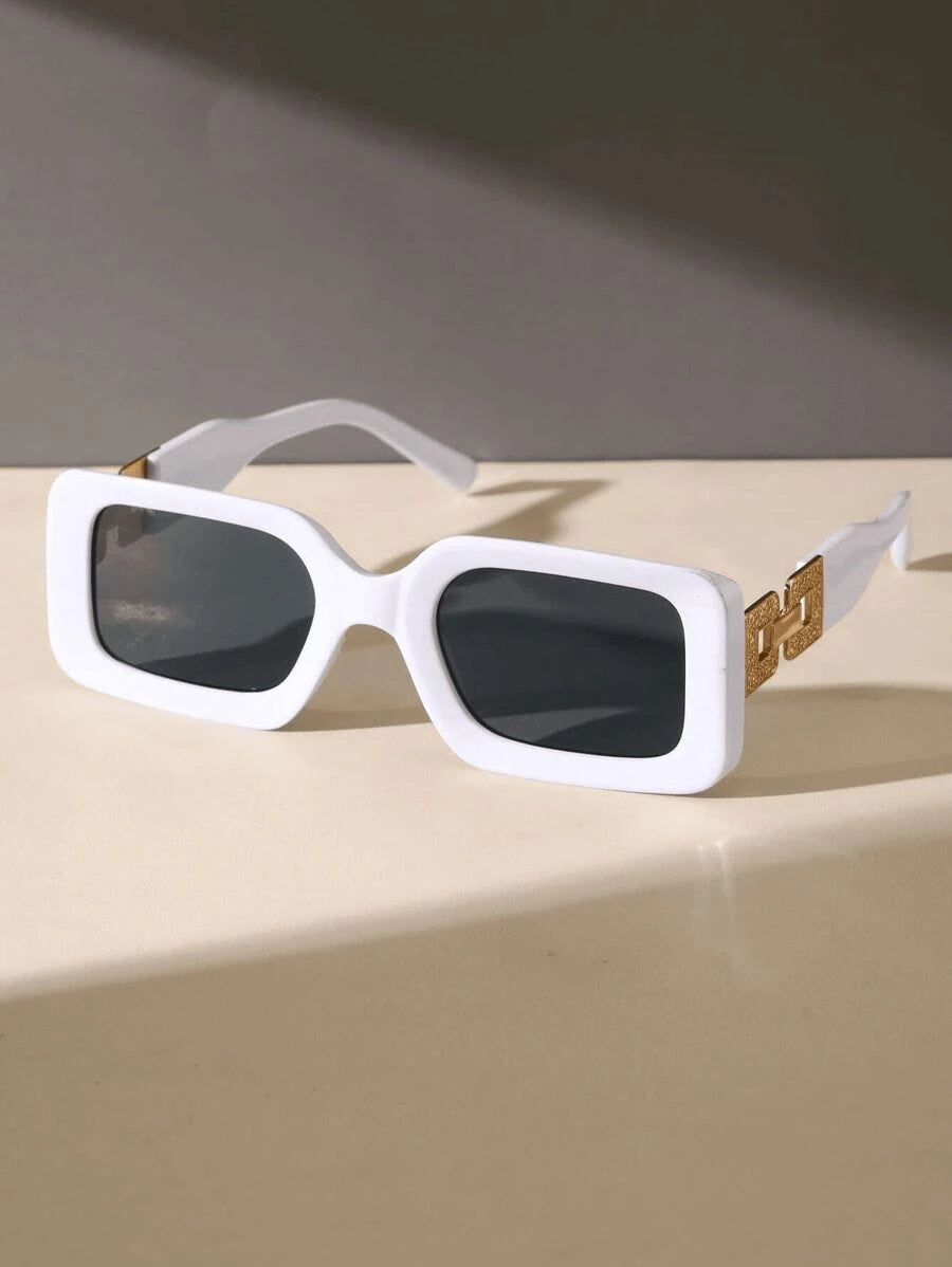 2 Pcs Black Square Fashion Glasses Set – Elegant Chain Decoration, Casual Luxury Eyewear Pack for Outdoor Travel & Photo Taking