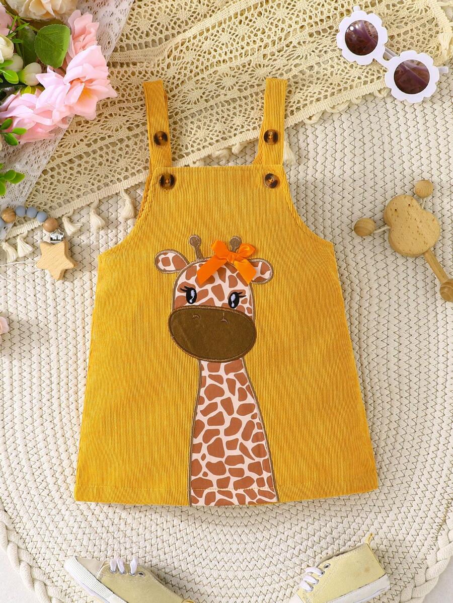 Spring Autumn Suspender Dress - Cute Casual Embroidered Deer Outfit for Baby Girls