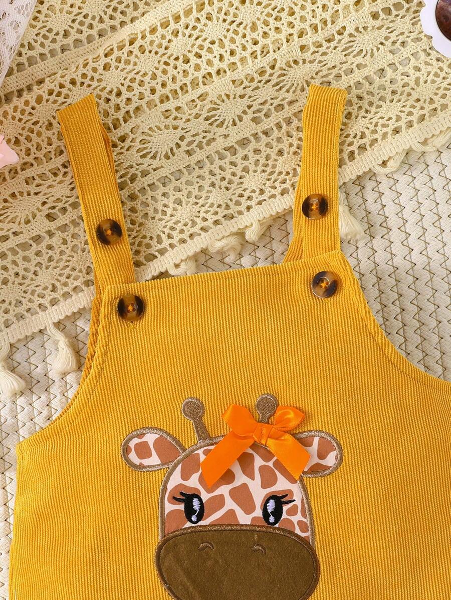 Spring Autumn Suspender Dress - Cute Casual Embroidered Deer Outfit for Baby Girls