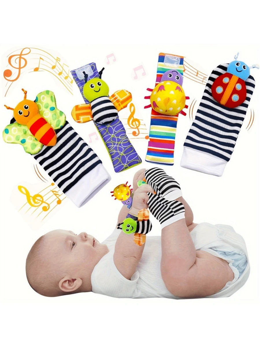 4pcs Baby Wrist Rattle and Foot Finder Toy Set Sensory Teething Toys for Infants Early Learning Gift