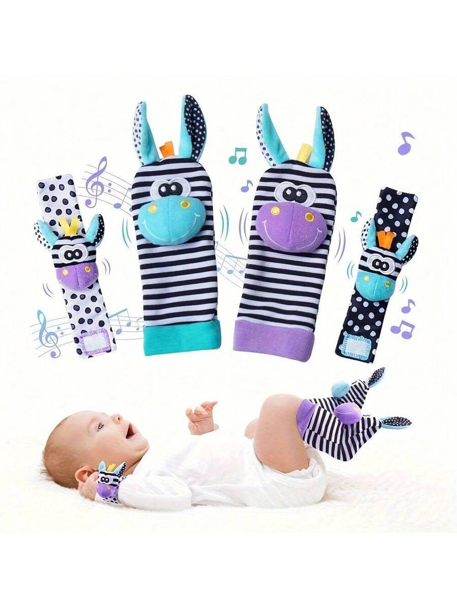 4pcs Baby Wrist Rattle and Foot Finder Toy Set Sensory Teething Toys for Infants Early Learning Gift