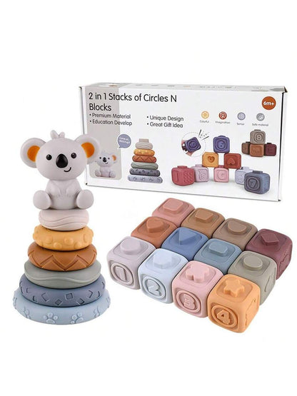 Baby Sensory Learning Toy Set – Soft Number Blocks, Animal Bowling Balls & Rainbow Stacking Rings