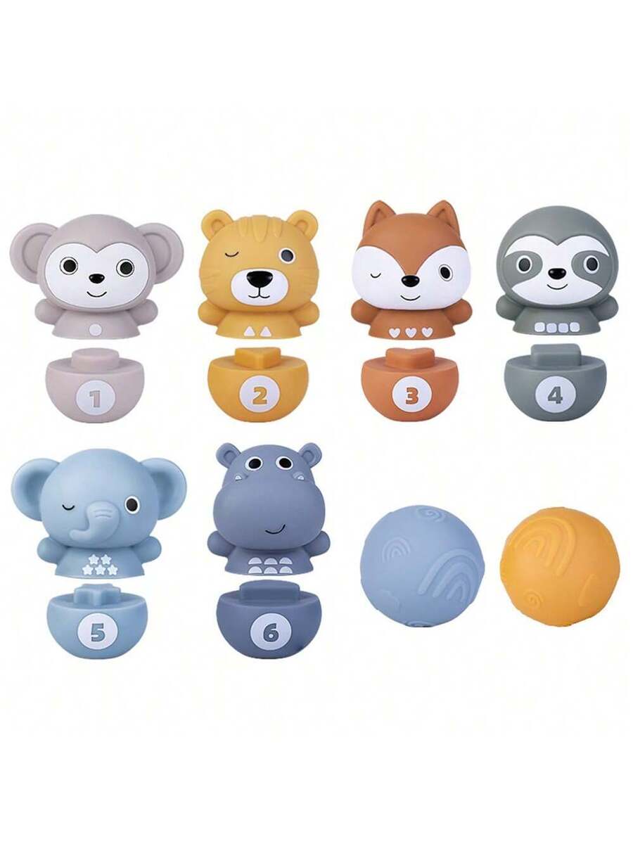 Baby Sensory Learning Toy Set – Soft Number Blocks, Animal Bowling Balls & Rainbow Stacking Rings