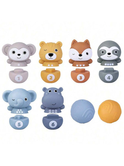 Baby Sensory Learning Toy Set – Soft Number Blocks, Animal Bowling Balls & Rainbow Stacking Rings