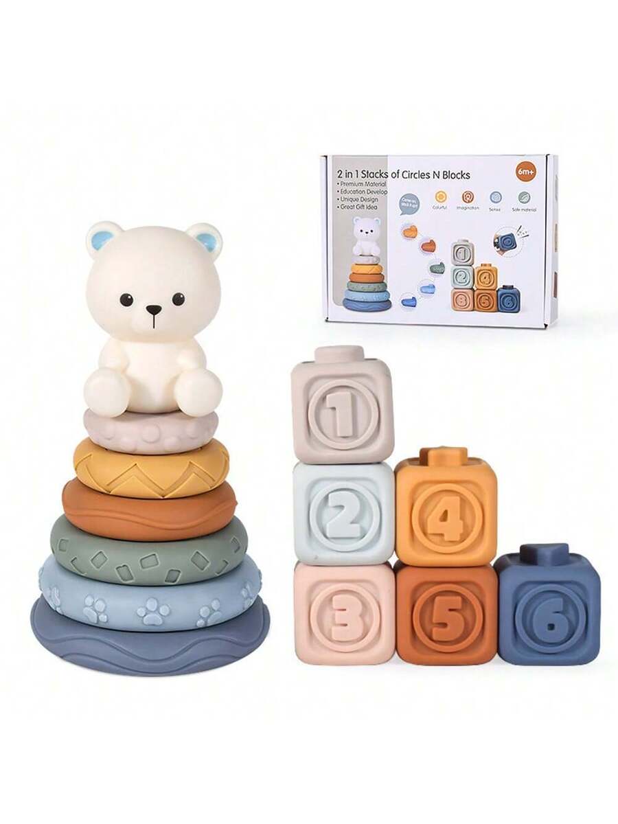 Baby Sensory Learning Toy Set – Soft Number Blocks, Animal Bowling Balls & Rainbow Stacking Rings
