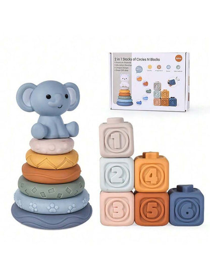 Baby Sensory Learning Toy Set – Soft Number Blocks, Animal Bowling Balls & Rainbow Stacking Rings