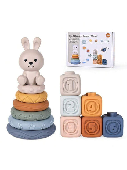 Baby Sensory Learning Toy Set – Soft Number Blocks, Animal Bowling Balls & Rainbow Stacking Rings
