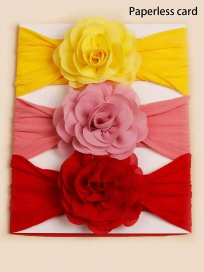 3pcs Rose Flower Pink Baby Headbands for Birthday and Valentines Wear