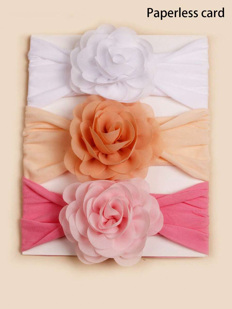3pcs Rose Flower Pink Baby Headbands for Birthday and Valentines Wear