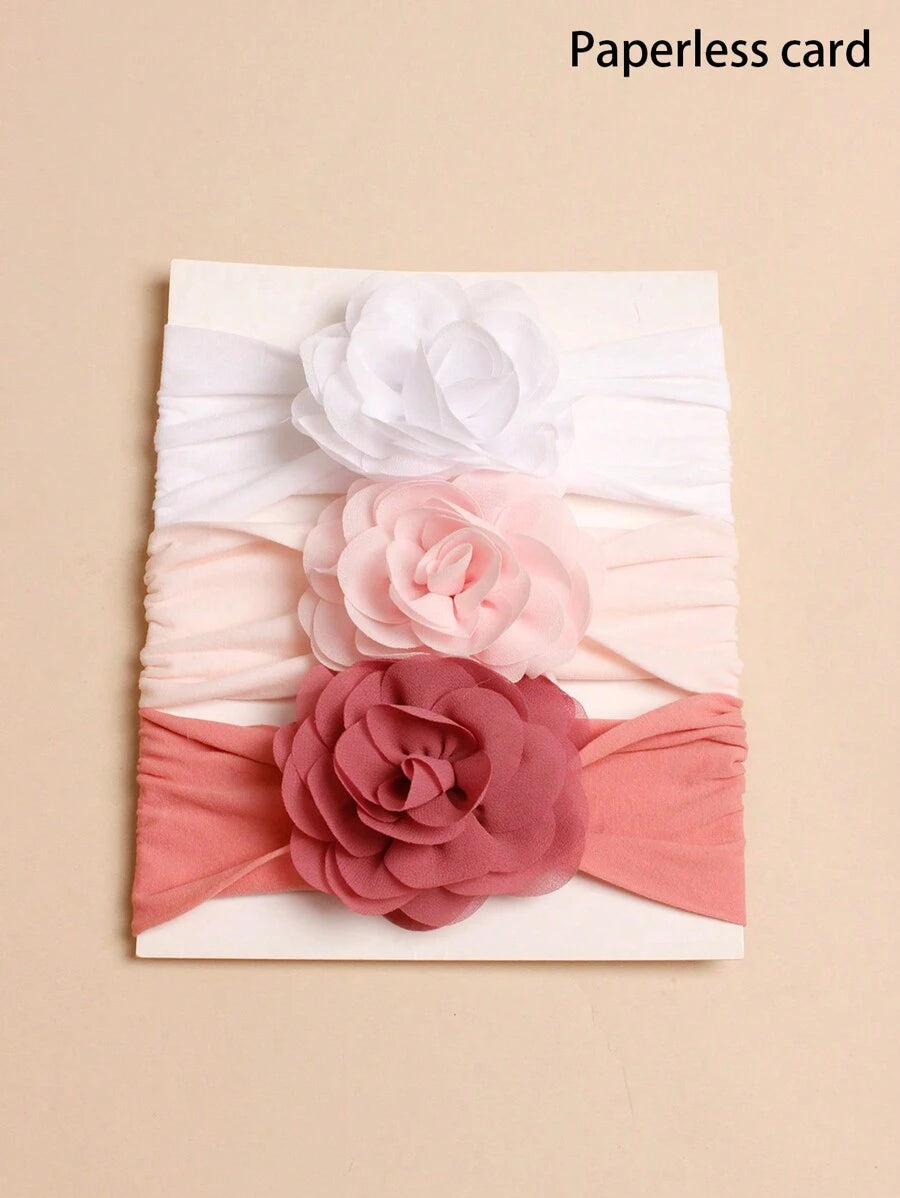 3pcs Rose Flower Pink Baby Headbands for Birthday and Valentines Wear