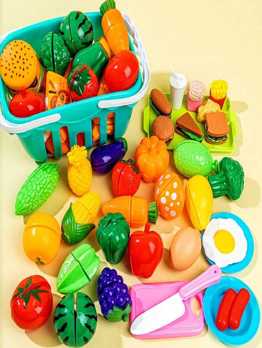 Kids Kitchen Play Set Pretend Play Cooking Toys Fruit Cutting Food and Cookware Role Play Set