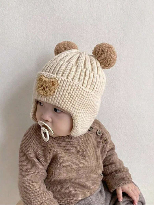 Bear Ear Knitted Winter Beanie Hat for Cute Warm Outdoor Wear