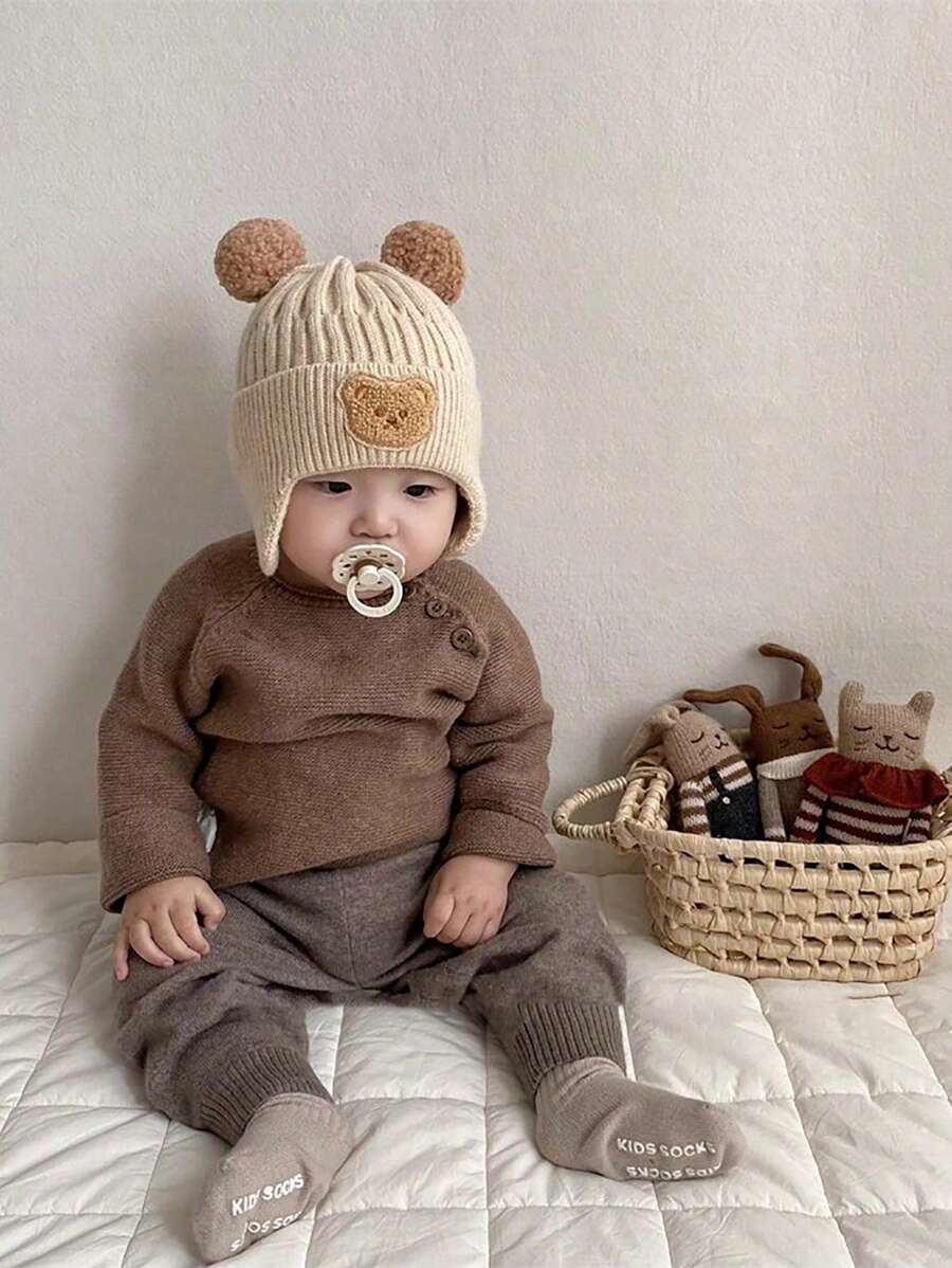 Bear Ear Knitted Winter Beanie Hat for Cute Warm Outdoor Wear