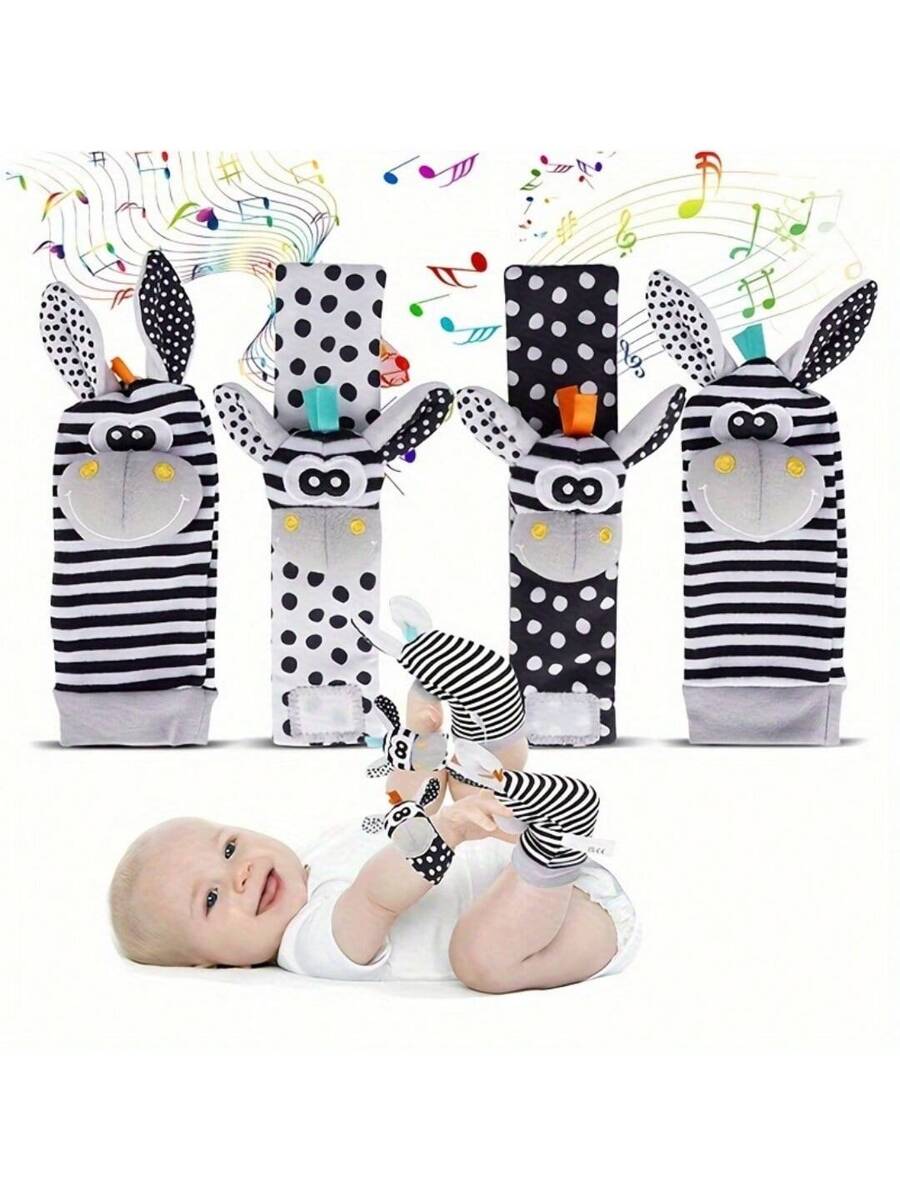 4pcs Baby Wrist Rattle and Foot Finder Toy Set Sensory Teething Toys for Infants Early Learning Gift