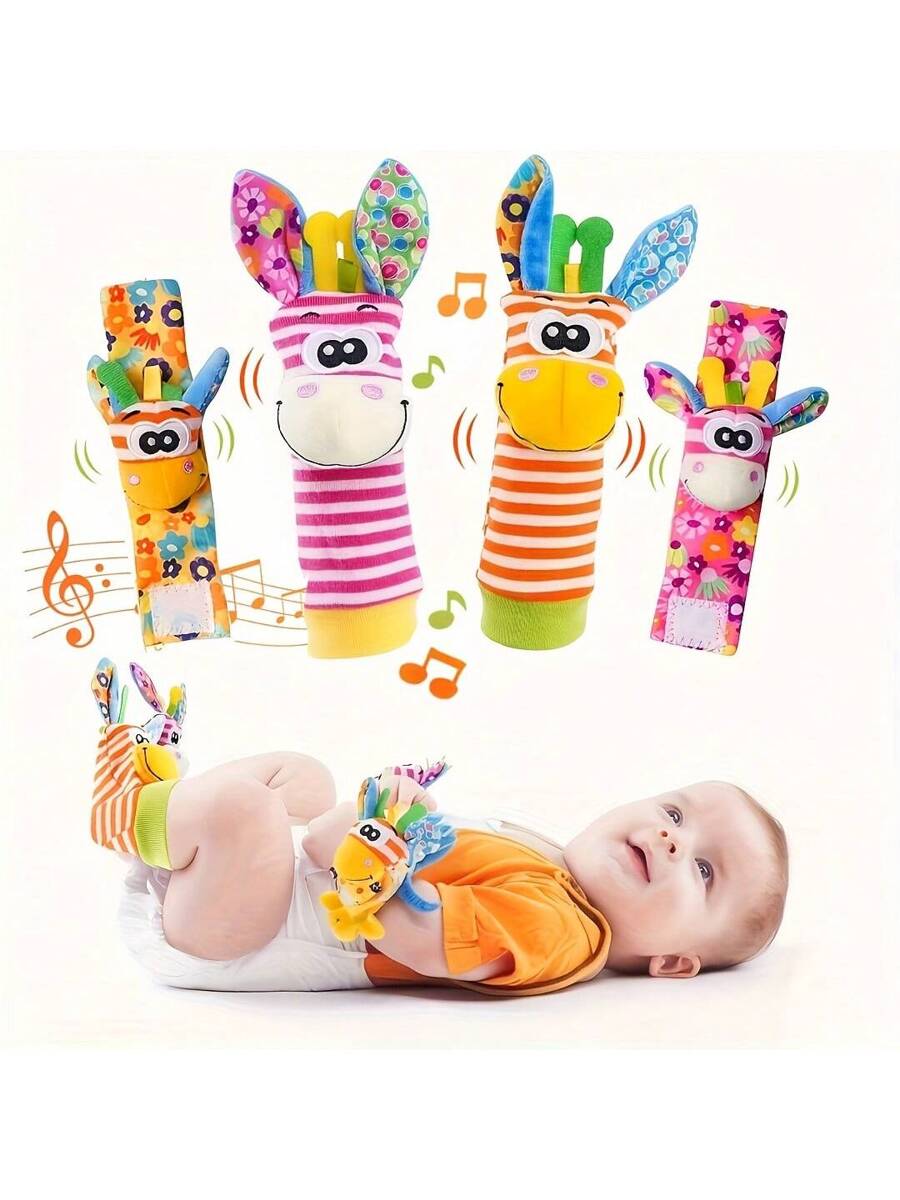 4pcs Baby Wrist Rattle and Foot Finder Toy Set Sensory Teething Toys for Infants Early Learning Gift