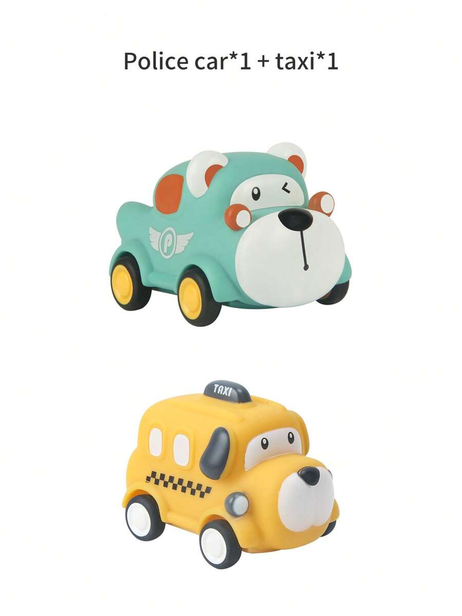 Soft Rubber Pull-Back Vehicle Set – Baby Police Car, Fire Truck, Taxi & Ambulance