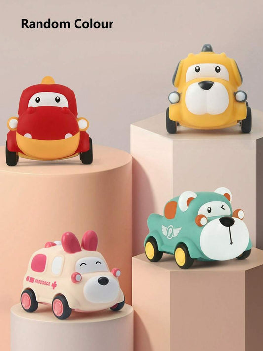 Soft Rubber Pull-Back Vehicle Set – Baby Police Car, Fire Truck, Taxi & Ambulance