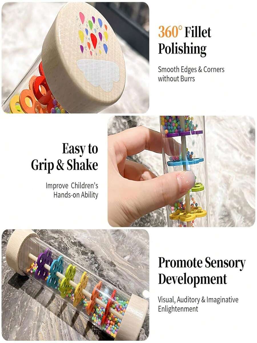 Wooden Rain Stick Montessori Rattle Toy for Baby Sensory Learning and Musical Play