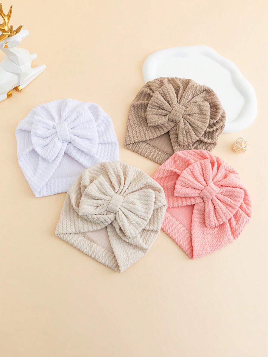 4pcs Ribbed Floral Beanie Set - Stylish Daily Protection for Baby Girls