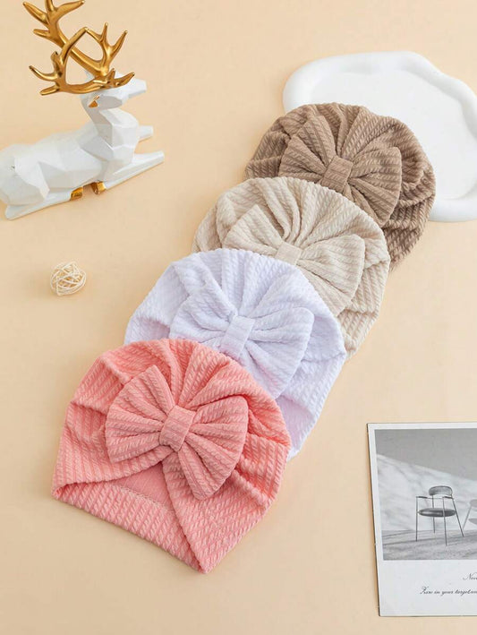 4pcs Ribbed Floral Beanie Set - Stylish Daily Protection for Baby Girls