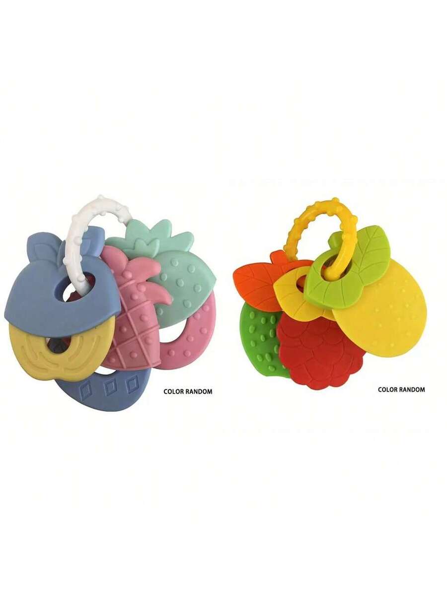 Baby Silicone Teething Toy Set Fruit Shape Teether Keys Freezable Teethers for Infants Boys and Girls