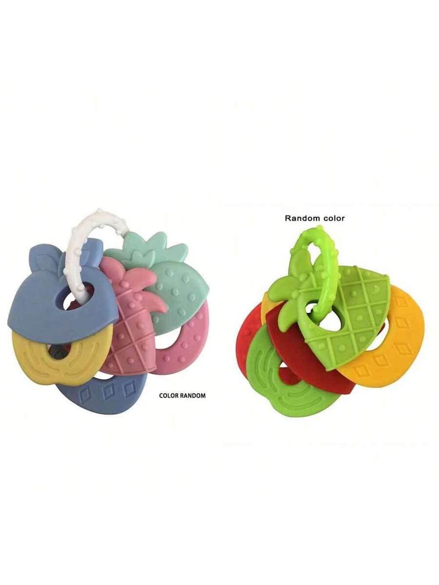 Baby Silicone Teething Toy Set Fruit Shape Teether Keys Freezable Teethers for Infants Boys and Girls