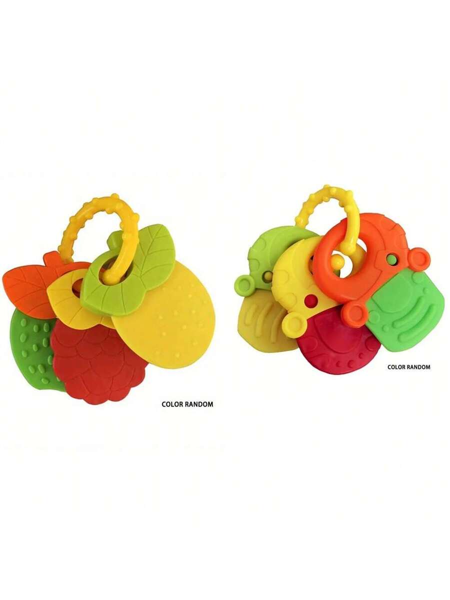 Baby Silicone Teething Toy Set Fruit Shape Teether Keys Freezable Teethers for Infants Boys and Girls