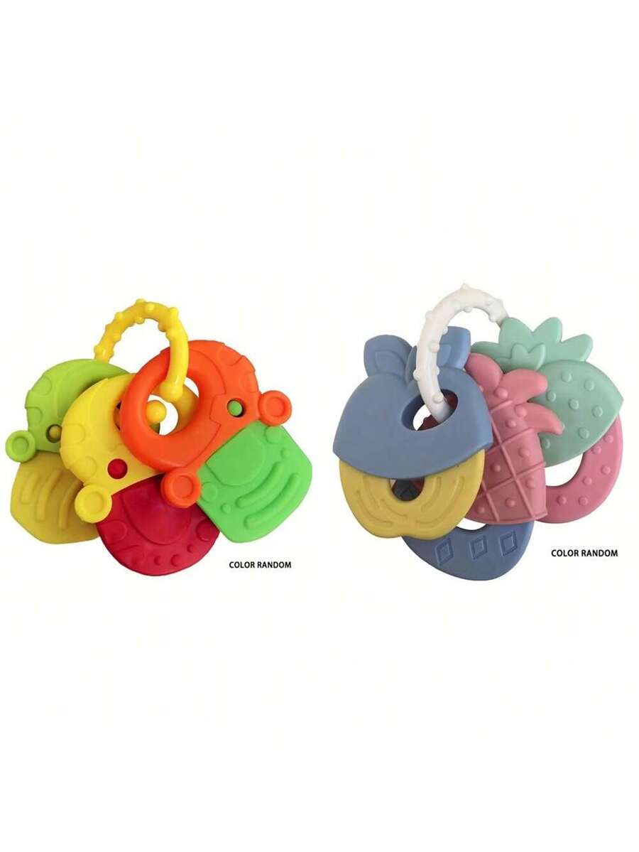 Baby Silicone Teething Toy Set Fruit Shape Teether Keys Freezable Teethers for Infants Boys and Girls