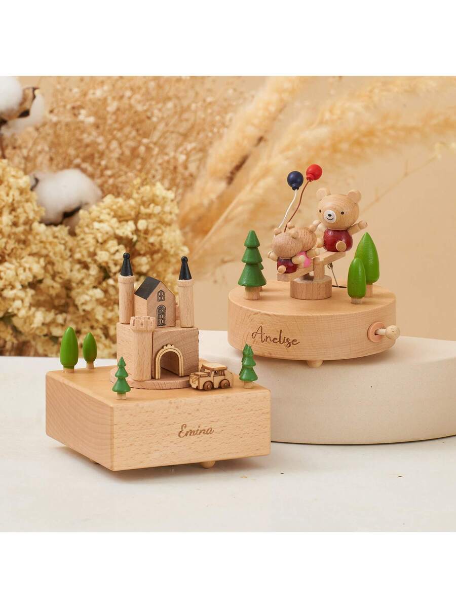 Personalized Wooden Carousel Music Box – Engraved Horse Gift