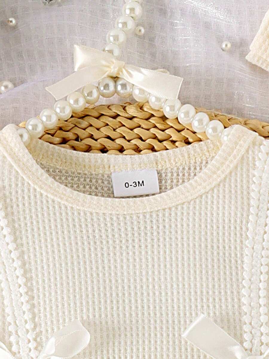 3PCS Baby Elegant Mesh Contrast Bodysuit Set with Headband and Socks for Autumn and Winter Wear