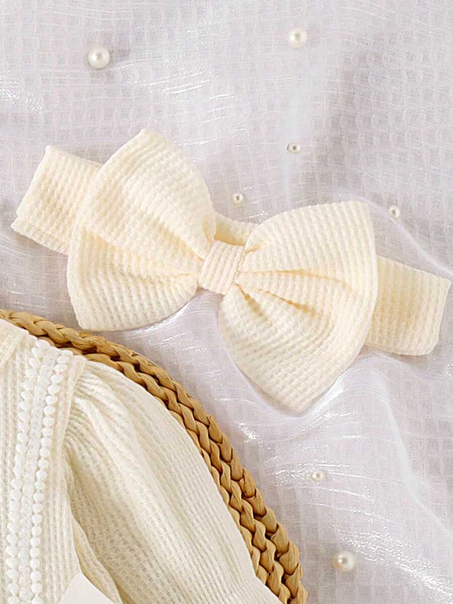 3PCS Baby Elegant Mesh Contrast Bodysuit Set with Headband and Socks for Autumn and Winter Wear